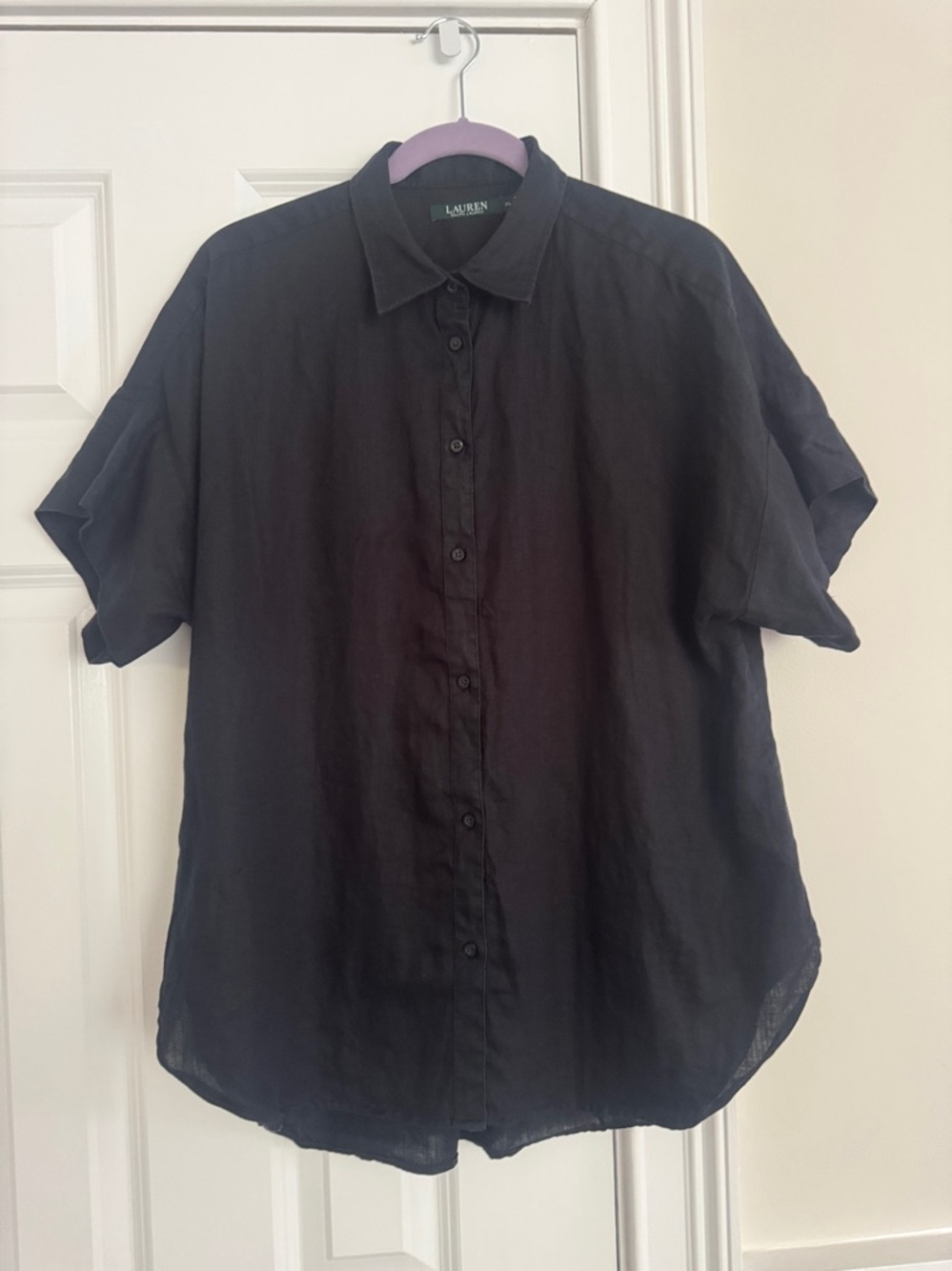 Lauren Ralph Lauren Polo Black Linen Dolman Short-Sleeve Button-Front Shirt XL - Picture 5 of 8